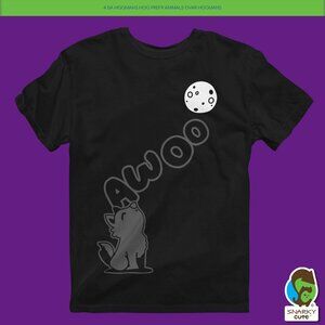 Awoo Tonal Wolf Howling Reflective Moon T-Shirt BLACK